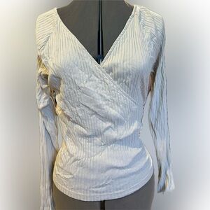 Universal Threads Long Sleeve Ribbed Cotton Shirt Plunge Top Tan Size Large